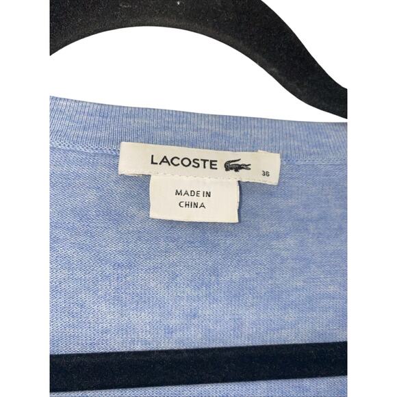 Lacoste Vneck Sweater Blue Crocodile Logo Long Sleeve 36 100% Cotton - Picture 4 of 8